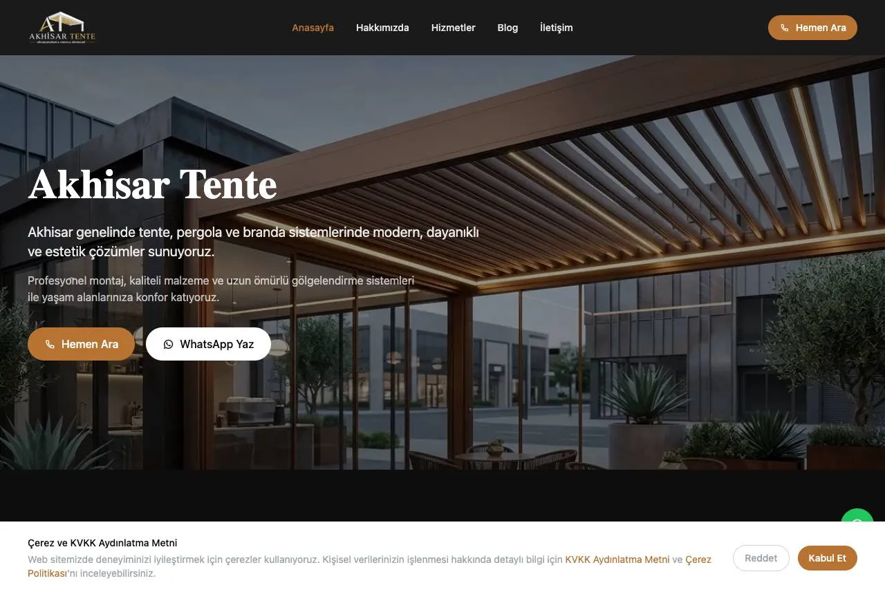 akhisartente.com — Balkı Digital tarafından geliştirilen web sitesi