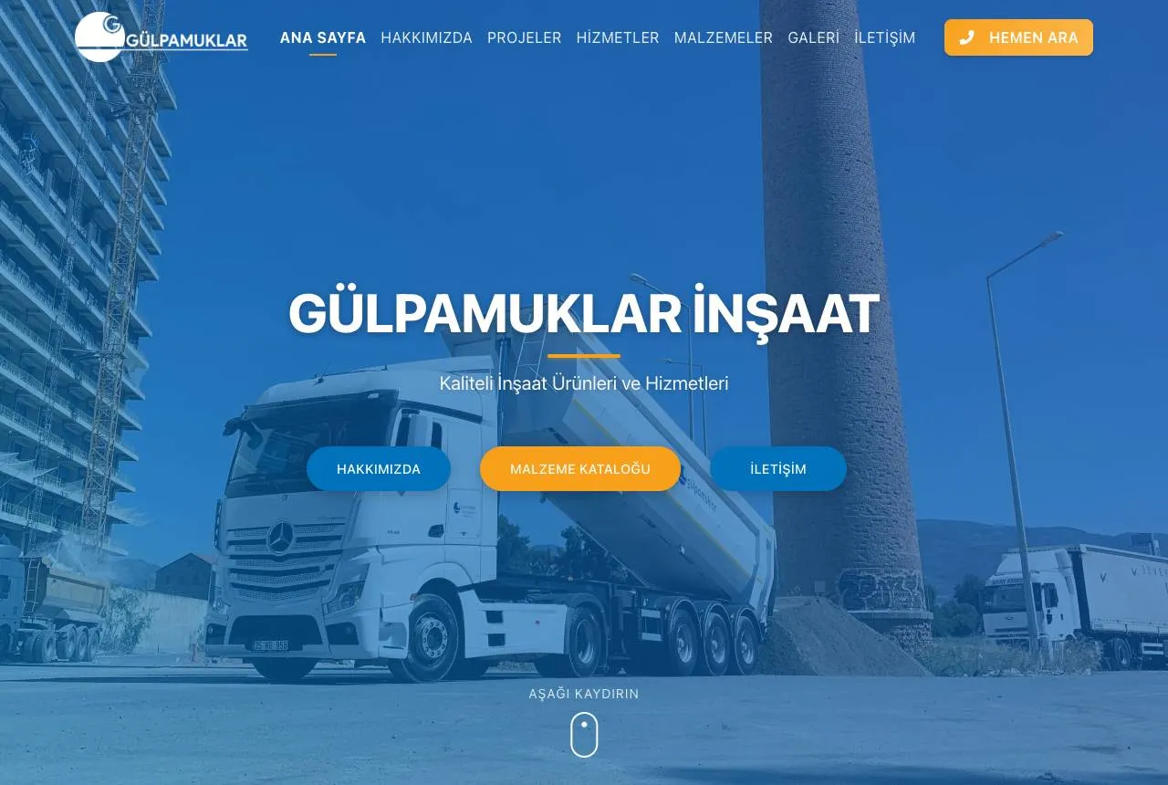Gülpamuklar İnşaat — Balkı Digital tarafından geliştirilen web sitesi