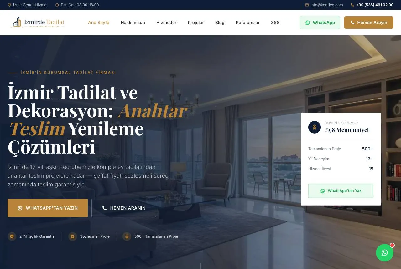 İzmir'de Tadilat — Balkı Digital tarafından geliştirilen web sitesi